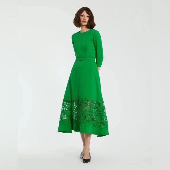 Mac Duggal Dresses & Skirts - Mac Duggal 21001 Green Crepe Boat Neck Midi Dress With Applique Cut Out Size L